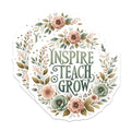(2 Pack) Inspire Teach Grow Stickers - Motivational Teacher Stickers - Floral Inspirational Stickers - 5" On Longest Side - Sticks to Smooth Flat Surfaces - Made in USA - BMCS4418