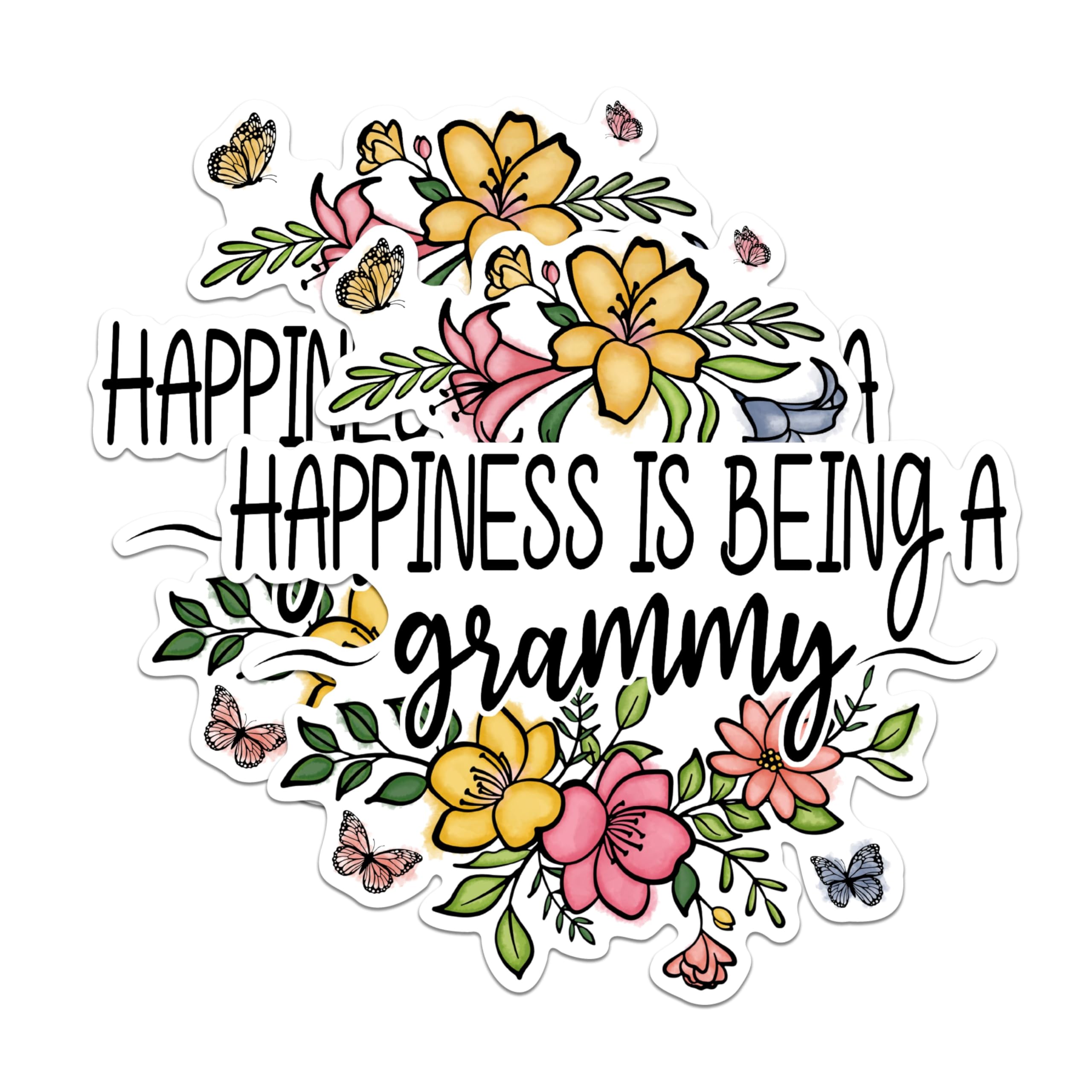 (2 Pack) Happiness is Being a Grammy Magnets - Floral Butterfly Magnets - Family Love Refrigerator Magnets- 5" On Longest Side - for Fridges, Toolboxes, Cars - Made in USA - MAG2948