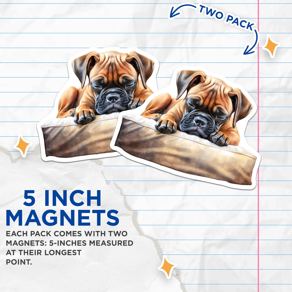 (2 Pack) Boxer Dog Magnets - Sleeping Puppy - Fridge Decor for Dog Lovers - 5" On Longest Side - Premium Magnet - for Cars, Refrigerators, Toolboxes, Lockers - Made in USA - MAG16617