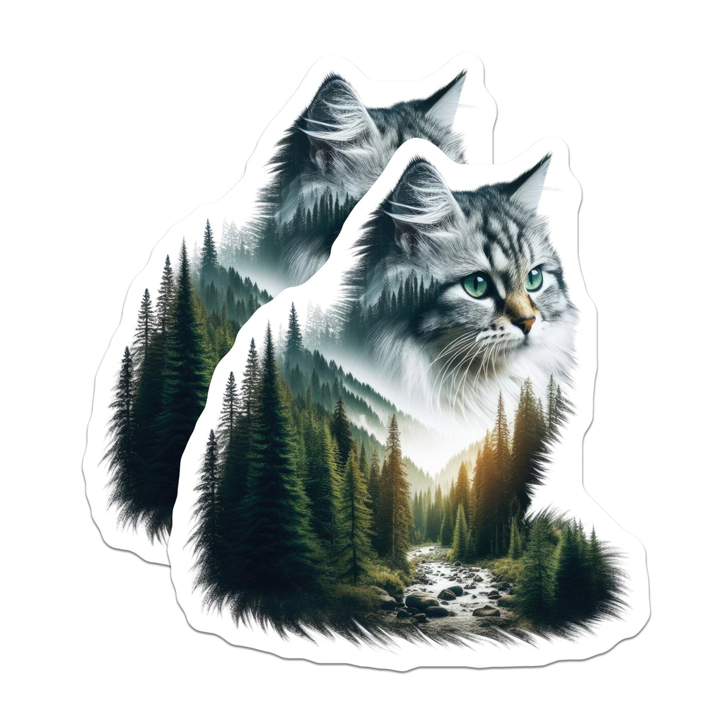 (2 Pack) Cat and Forest Magnets - Nature Inspired Art - Fridge Home Decor - 5" On Longest Side - Premium Magnet - for Cars, Refrigerators, Toolboxes, Lockers - Made in USA - MAG15129