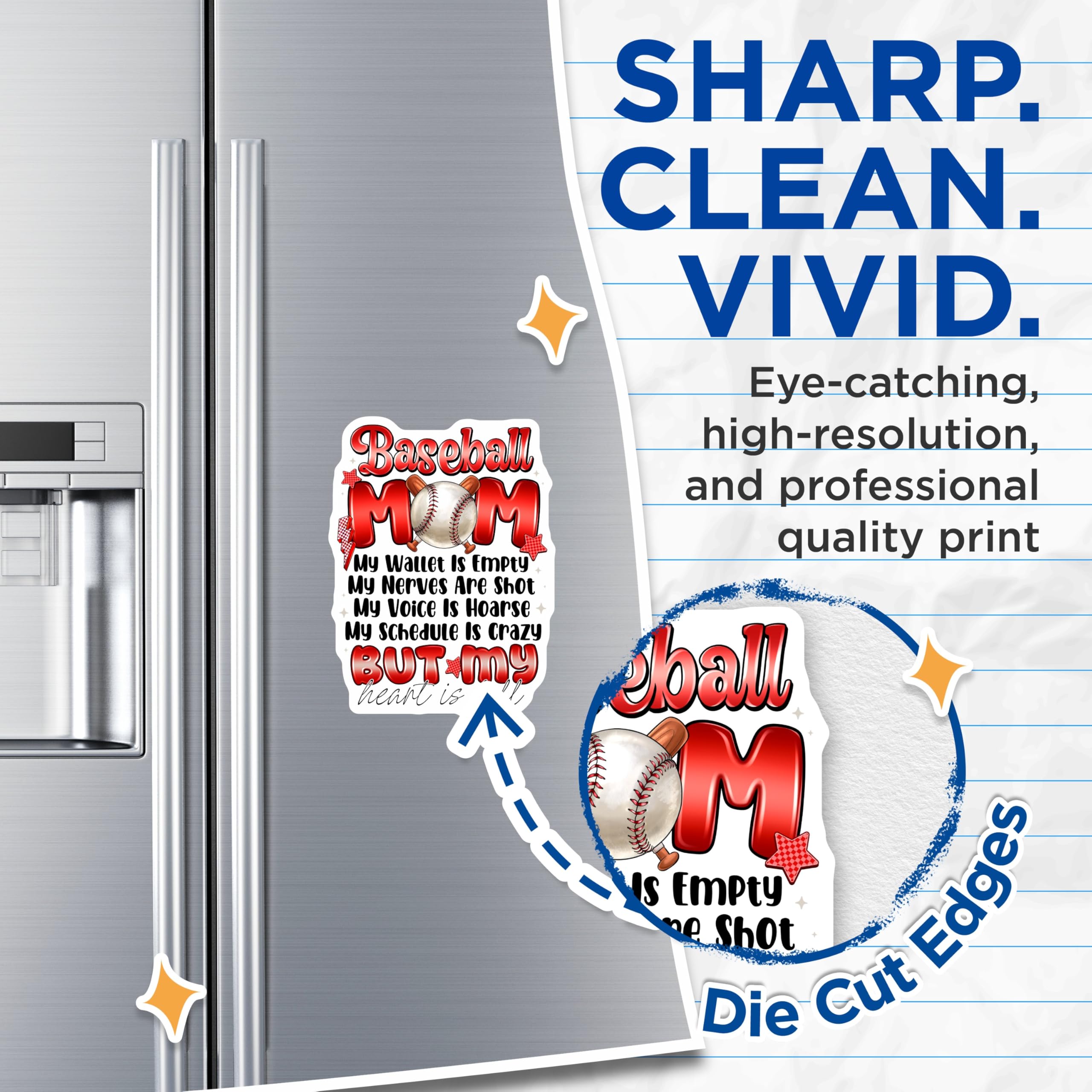 (2 Pack) Baseball Mom Quote Magnets - Funny Mom Life - Game Day Humor - Sports Fan Refrigerator Accessory - 5 Inches On Longest Side - Thick Durable Magnet - Made in USA - MAG29079