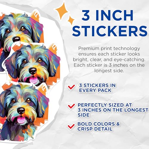 (3 Pack) Havanese Dog Decals - Colorful Dog - Laptop Decal - 3 Inches On Longest Side - Easy Peel & Apply - Made in USA - 3MCS0746