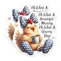 (2 Pack) Quirky Chicken Stickers - Morning Coffee Quotes Stickers - Cute Animal Stickers for Planners - 5" On Longest Side - Sticks to Smooth Flat Surfaces - Made in USA - BMCS4503