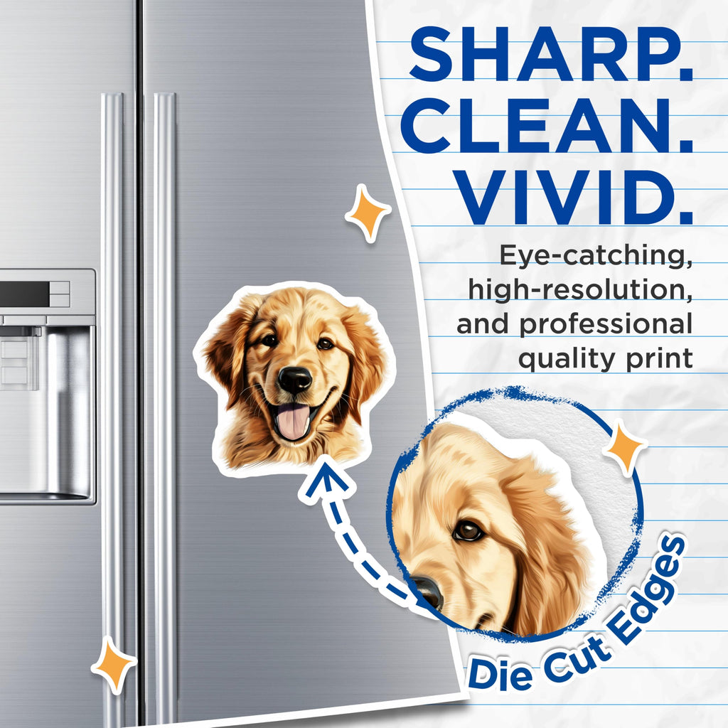 (2 Pack) Golden Retriever Magnets - Dog Portrait Home Decor - Pet Animal Lover Accessory - 5 Inches On Longest Side - Thick Durable Magnet - Made in USA - MAG26264