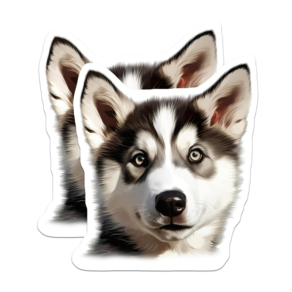 (2 Pack) Husky Puppy Magnets - Siberian Husky Decor - Cute Dog Lover Refrigerator - Animal Lover Decal - 5 Inches On Longest Side - Thick Durable Magnet - Made in USA - MAG29543