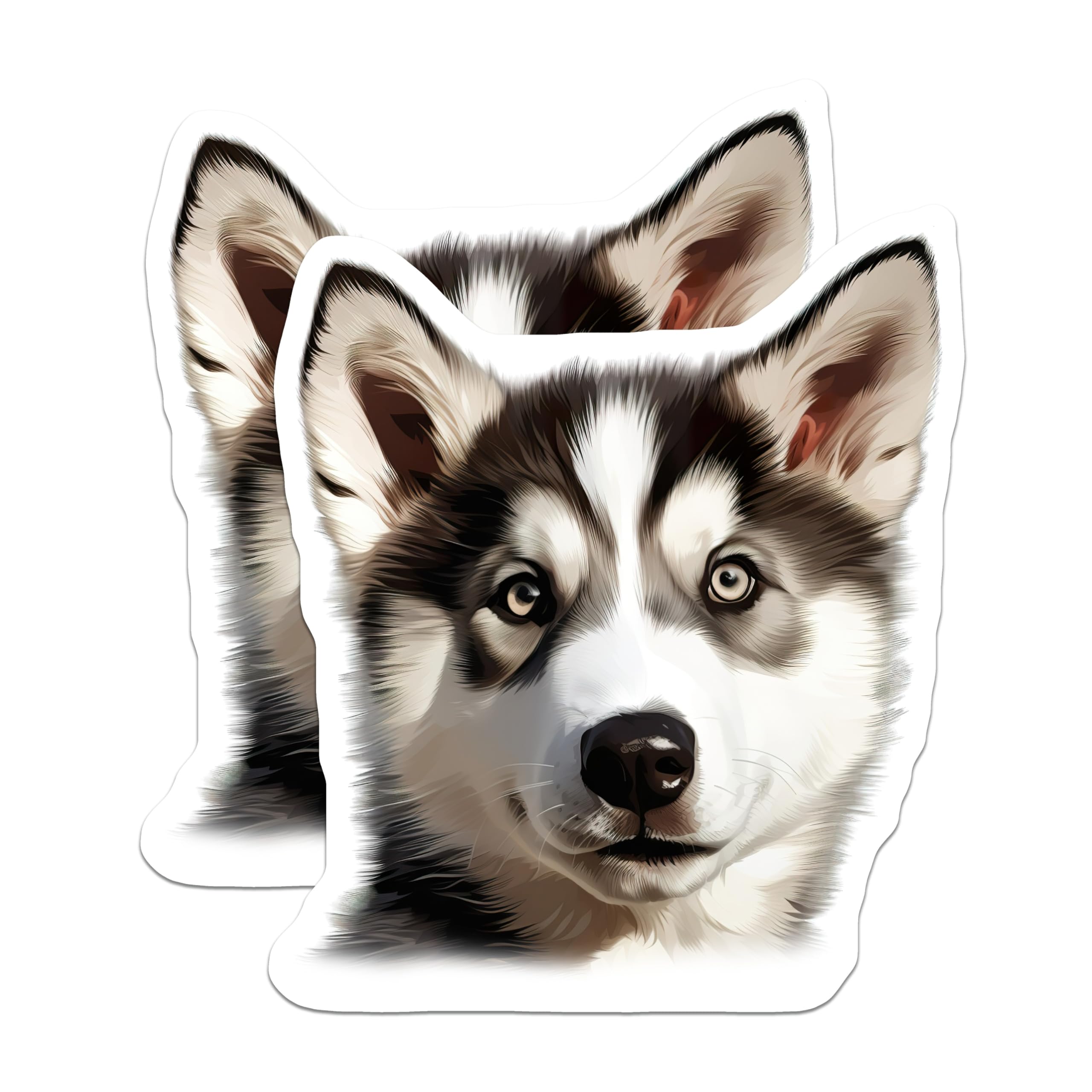 (2 Pack) Husky Puppy Magnets - Siberian Husky Decor - Cute Dog Lover Refrigerator - Animal Lover Decal - 5 Inches On Longest Side - Thick Durable Magnet - Made in USA - MAG29543