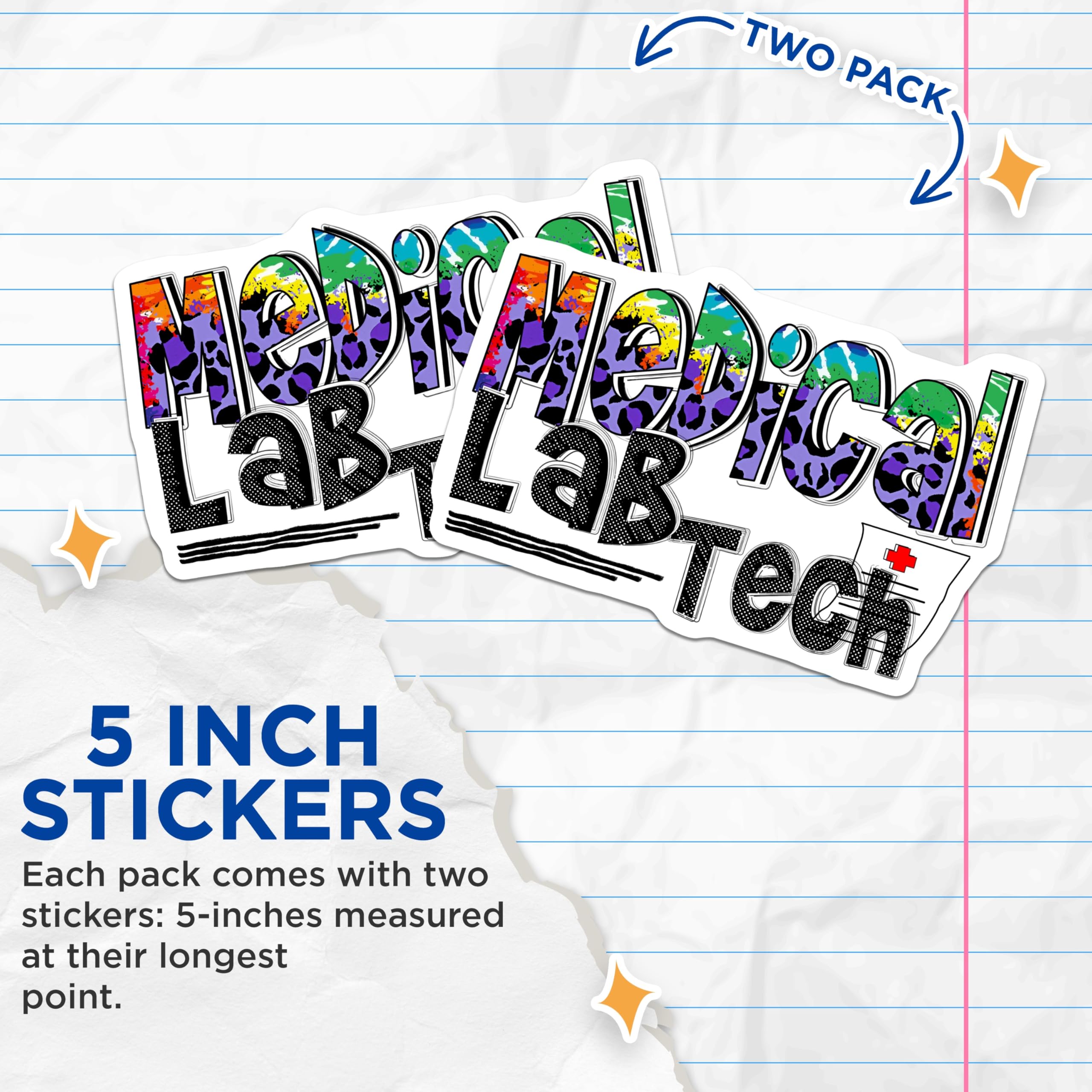 (2 Pack) Medical Lab Tech Stickers - Healthcare Worker - Lab Technician Decals - 5" On Longest Side - Sticks to Smooth Flat Surfaces - Made in USA - BMCS17225