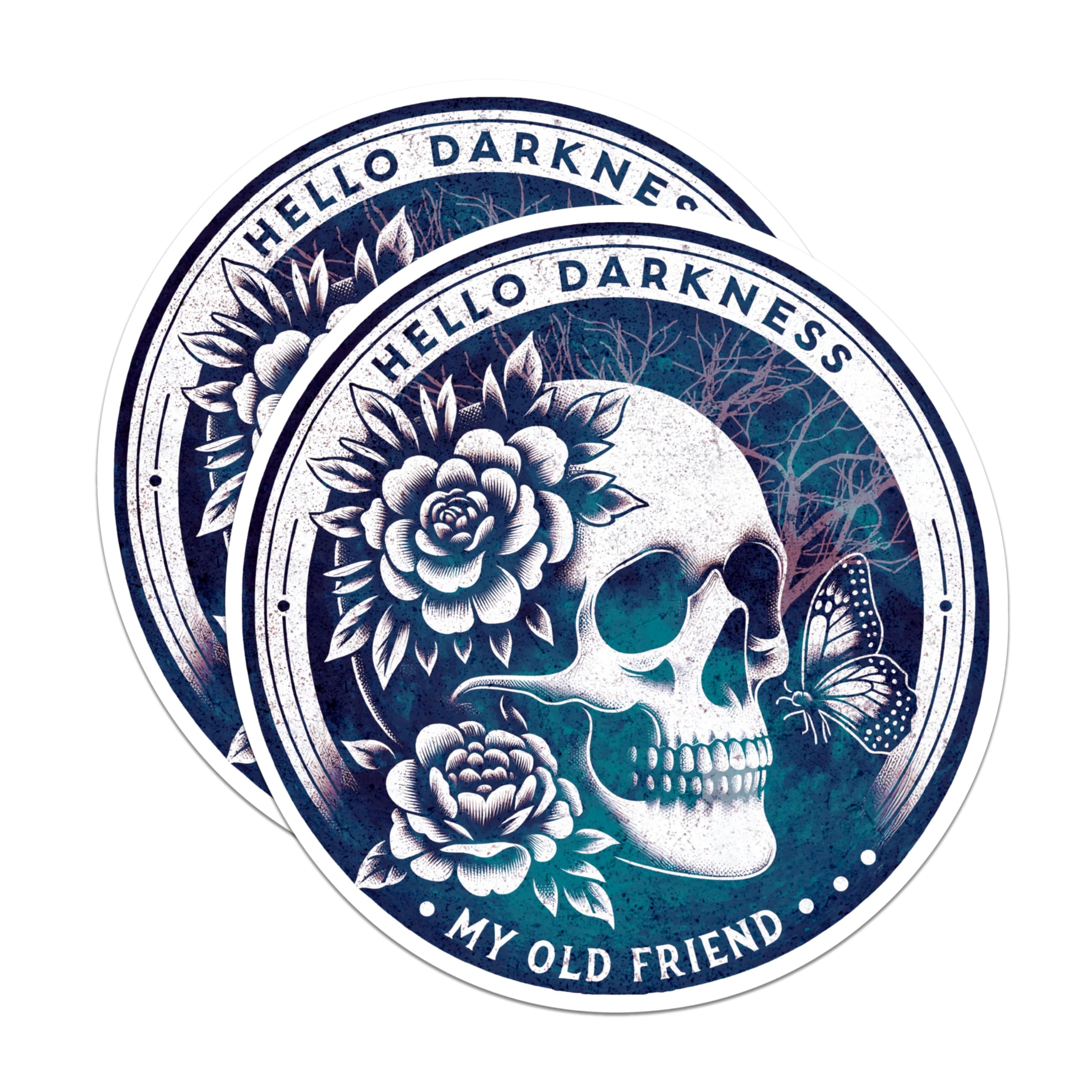 (2 Pack) Hello Darkness My Old Friend Magnets - Skeleton with Rose and Butterflies - 5 Inches On Longest Side - Premium Magnet - for Cars, Refrigerators, Toolboxes - Made in USA - MAG2237
