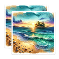 (2 Pack) Watercolor Beach Magnets - Ocean Sunset Decor - Tropical Island Scene - 5 Inches On Longest Side - Thick Durable Magnet - Made in USA - MAG28396