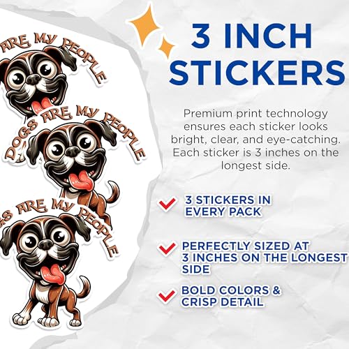 (3 Pack) Dogs are My People Decals - Cartoon Dog Lover - Funny Laptop Stickers - 3 Inches On Longest Side - Easy Peel & Apply - Made in USA - 3MCS1609