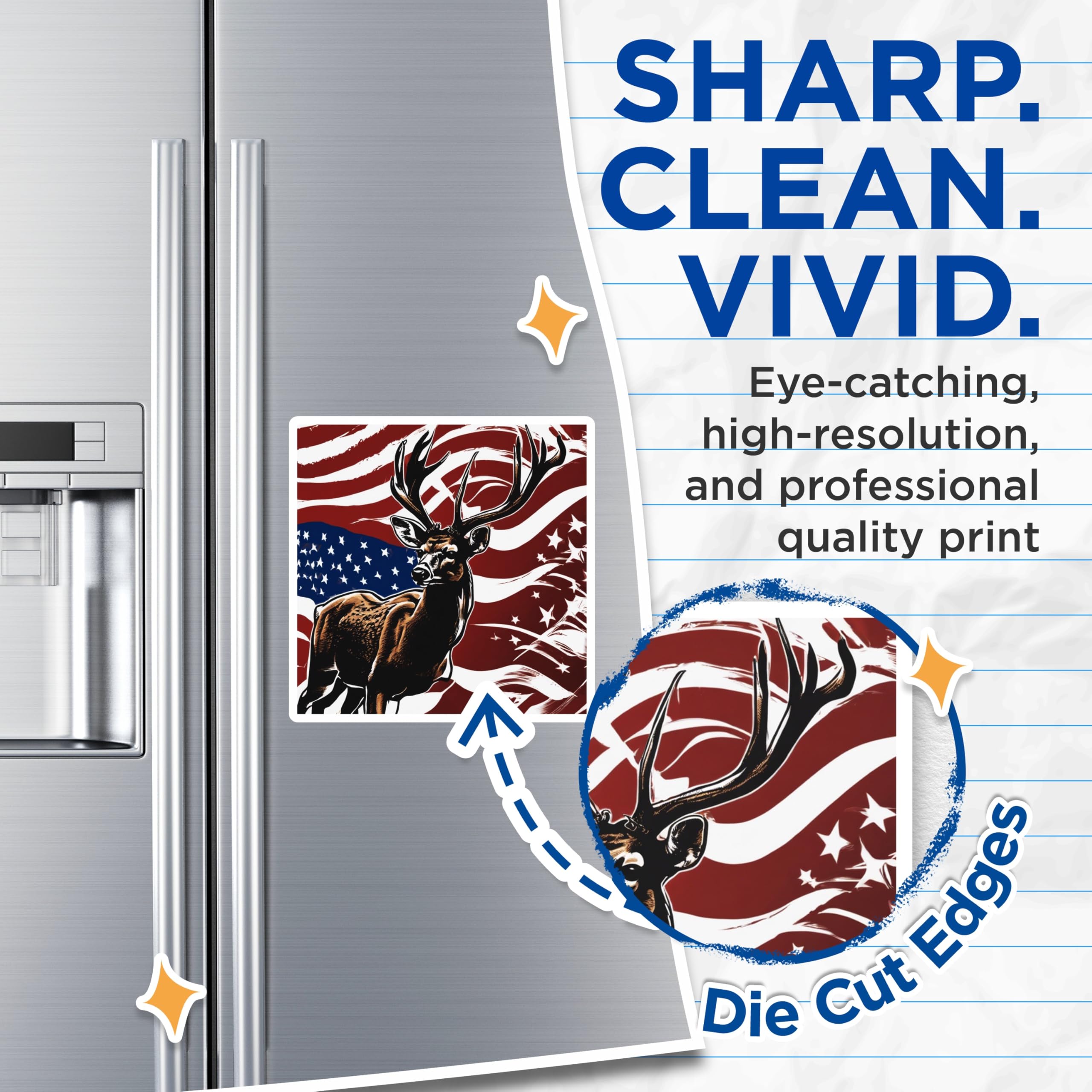 (2 Pack) American Patriotic Deer Magnets - Majestic Buck Hunting Cabin Decor - USA Flag Stars Stripes Refrigerator Art - 5 Inches On Longest Side - Thick Durable Magnet - Made in USA - MAG19795