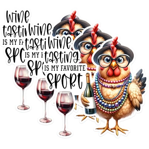 (3 Pack) Wine Tasting Decals - Funny Chicken Decal - Wine Lover Decal - 3 Inches On Longest Side - Easy Peel & Apply - Made in USA - 3MCS1727