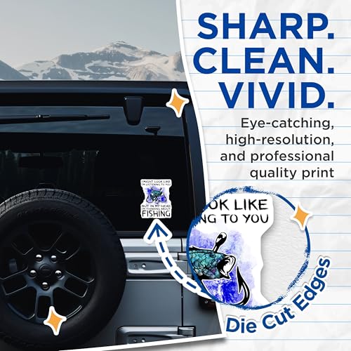 (2 Pack) Fishing Humor Stickers - Funny Fishing Quotes - Fishing Enthusiast Decals - 5" On Longest Side - Sticks to Smooth Flat Surfaces - Made in USA - BMCS5626