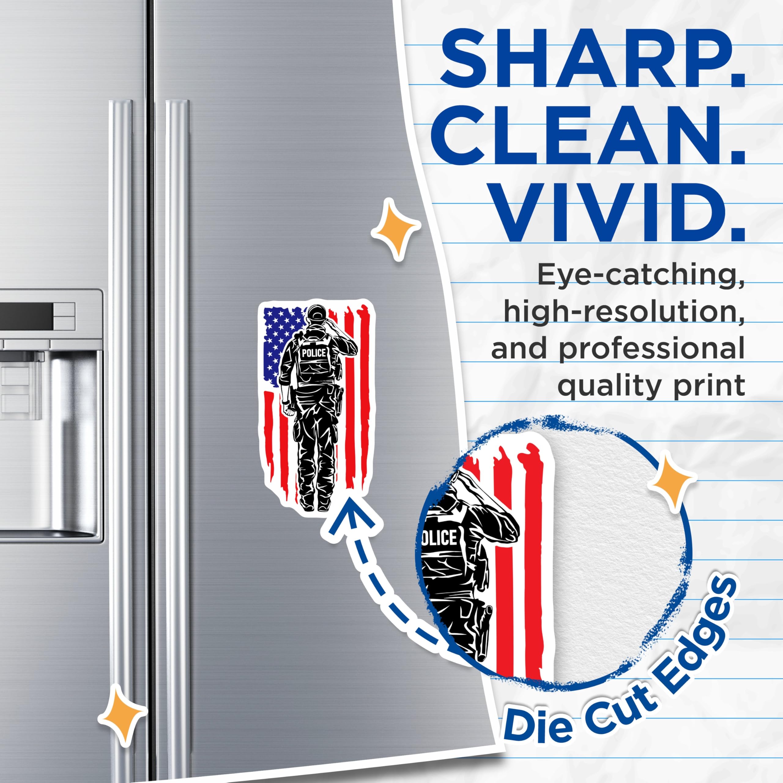 (2 Pack) Police Officer Magnets - Patriotic American Flag Salute Art - Law Enforcement Honor Display - 5 Inches On Longest Side - Thick Durable Magnet - Made in USA - MAG23054