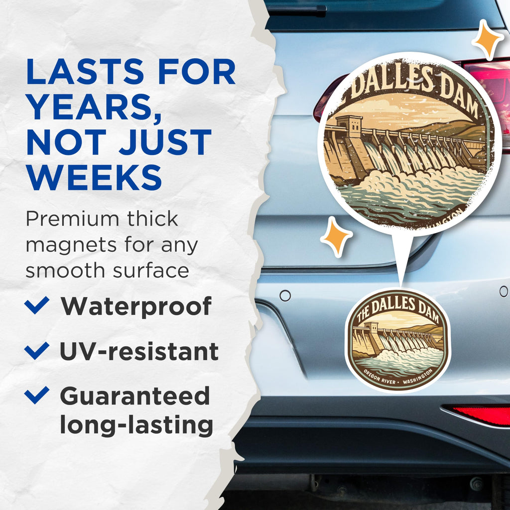 (2 Pack) The Dalles Dam Magnets - Oregon River Washington - Pacific Northwest Travel Landmark - 5 Inches On Longest Side - Thick Durable Magnet - Made in USA - MAG19526