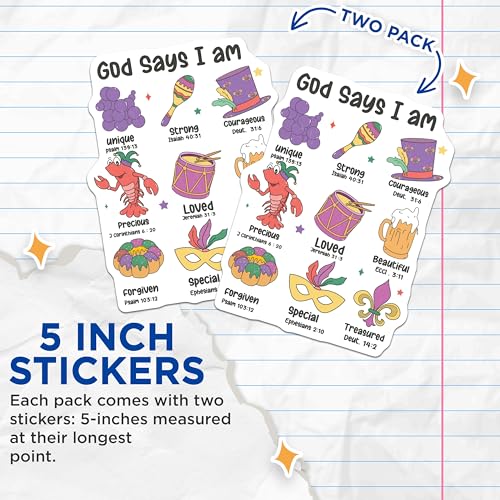 (2 Pack) God Says I Am Stickers - Religious Affirmation Stickers - Inspirational Bible Verse Stickers for Kids - 5" On Longest Side - Sticks to Smooth Flat Surfaces - Made in USA - BMCS3704
