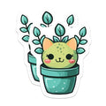 (2 Pack) Cute Plant Cat Stickers - Adorable Kawaii Cat Plant Stickers - Fun Decorative Cat Stickers for Garden Lovers - 5" On Longest Side - Sticks to Smooth Flat Surfaces - Made in USA - BMCS4270