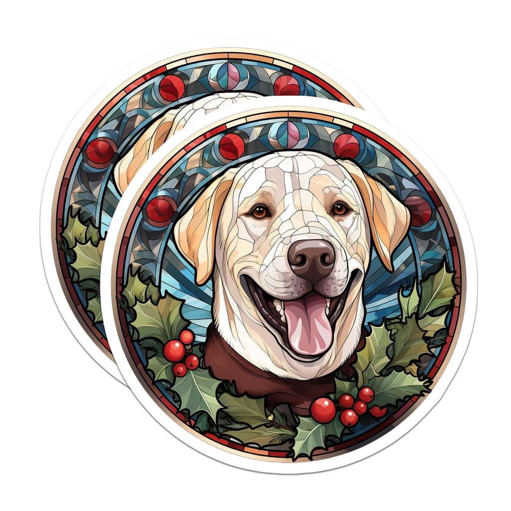 (2 Pack) Yellow Labrador Magnets - Stained Glass Dog Portrait - Merry Christmas Holiday Decor Pet Owners - 5 Inches On Longest Side - Thick Durable Magnet - Made in USA - MAG28208