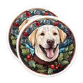 (2 Pack) Yellow Labrador Magnets - Stained Glass Dog Portrait - Merry Christmas Holiday Decor Pet Owners - 5 Inches On Longest Side - Thick Durable Magnet - Made in USA - MAG28208