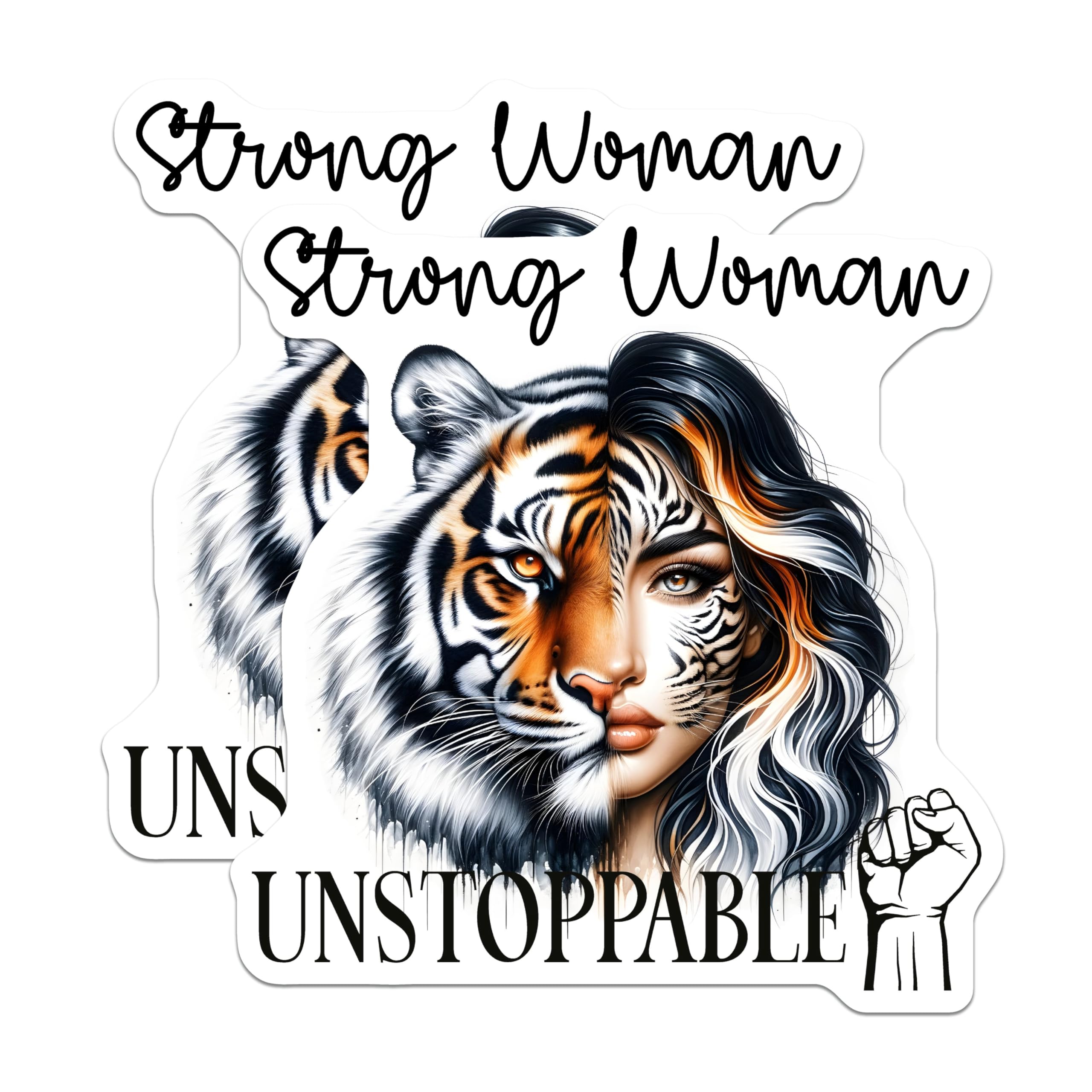 (2 Pack) Strong Woman Stickers - Tiger Face Art - Girl Power Decal - 5" On Longest Side - Sticks to Smooth Flat Surfaces - Made in USA - BMCS9245