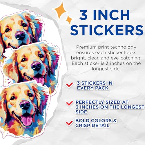(3 Pack) Golden Retriever Decals - Dog Lover Stickers - Laptop Decals - 3 Inches On Longest Side - Easy Peel & Apply - Made in USA - 3MCS0737