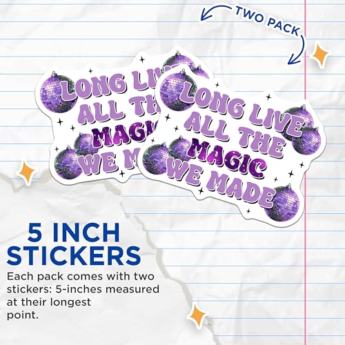 (2 Pack) Long Live All The Magic We Made Stickers - Inspirational Quote - Disco Ball Design - 5" On Longest Side - Sticks to Smooth Flat Surfaces - Made in USA - BMCS8064