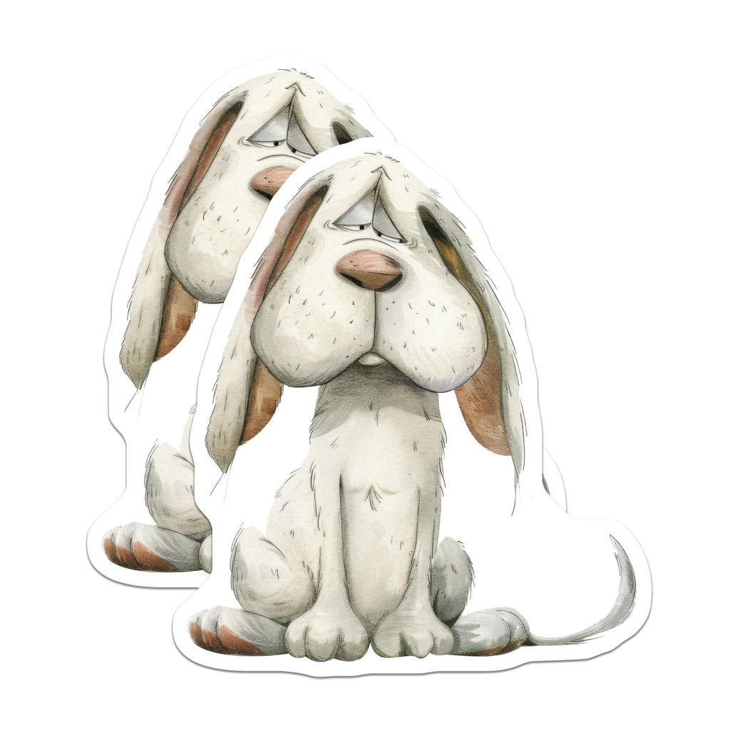 (2 Pack) Sad Dog Magnets - Melancholy Cartoon Hound Illustration - Refrigerator Locker Decor - 5 Inches On Longest Side - Thick Durable Magnet - Made in USA - MAG23685