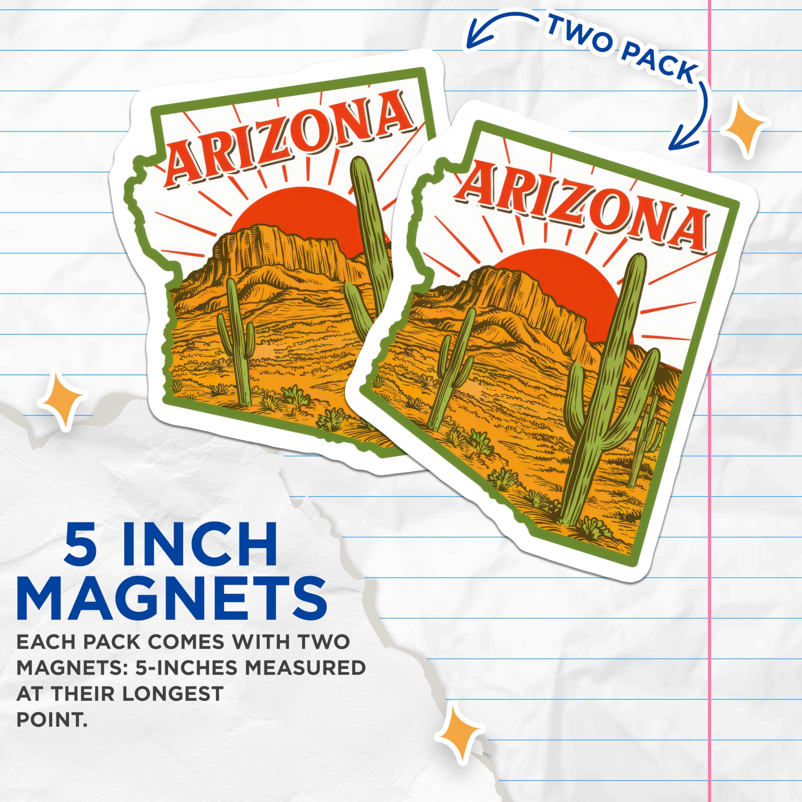 (2 Pack) Arizona State Magnets - Desert Cactus Art - Southwest Fridge Decor - 5" On Longest Side - Premium Magnet - for Cars, Refrigerators, Toolboxes, Lockers - Made in USA - MAG17573