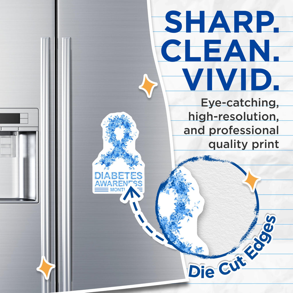 (2 Pack) Diabetes Awareness Magnets - Floral Blue Ribbon - Awareness Month Magnet - 5" On Longest Side - Premium Magnet - for Cars, Refrigerators, Toolboxes, Lockers - Made in USA - MAG17019