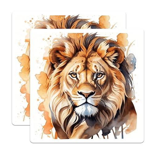 (2 Pack) Lion Art Stickers - Animal Illustration - Wildlife Design - 5" On Longest Side - Sticks to Smooth Flat Surfaces - Made in USA - BMCS8692 - Nature Lover