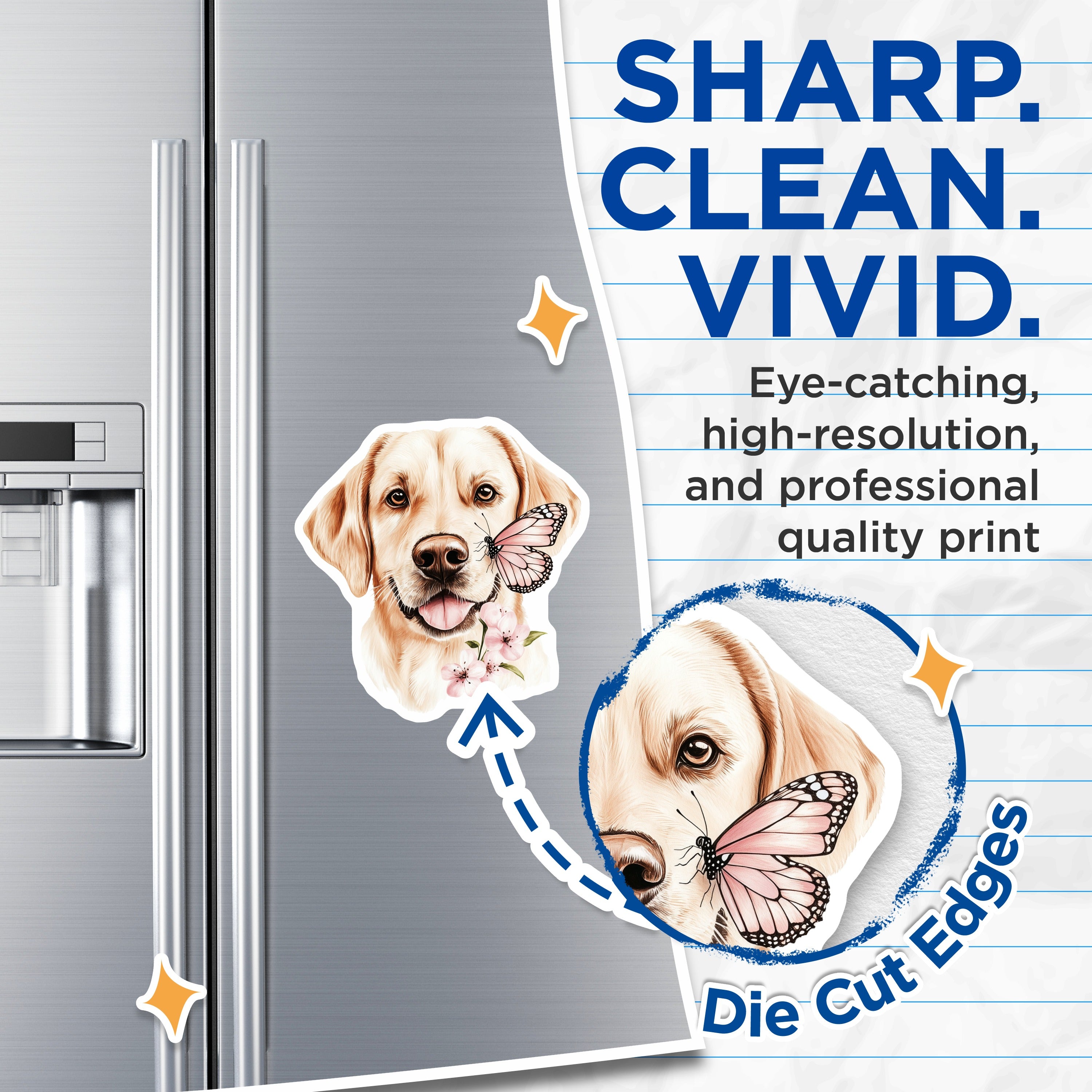 (2 Pack) Golden Retriever Magnets - Butterfly Dog Decor - Pet Lover Refrigerator Art - Spring Home Accents - 5 Inches On Longest Side - Thick Durable Magnet - Made in USA - MAG39501