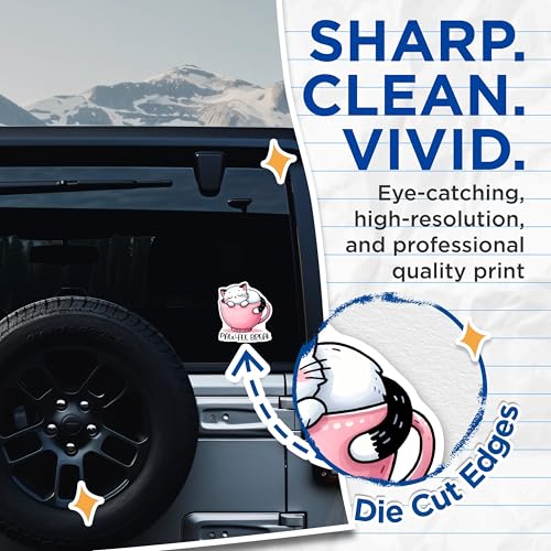 (2 Pack) Cute Cat in Cup Stickers - Paw-Fee Break Stickers - Adorable Animal Stickers for Laptops Water Bottles - 5" On Longest Side - Sticks to Any Smooth Flat Surface - Made in USA - BMCS3299