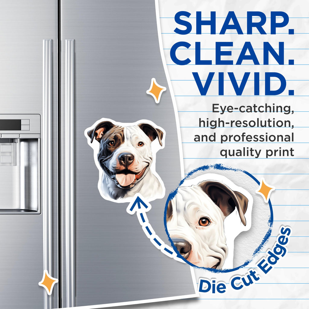 (2 Pack) Happy Pitbull Dog Magnets - Smiling Pitbull Face Art - Pet Lover Refrigerator Decor - Dog Breed Collectibles - 5 Inches On Longest Side - Thick Durable Magnet - Made in USA - MAG24927