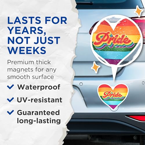 (2 Pack) Pride Heart Magnets - Rainbow Pride - 5" On Longest Side - for Cars, Fridges, Toolboxes - Made in USA - MAG8284