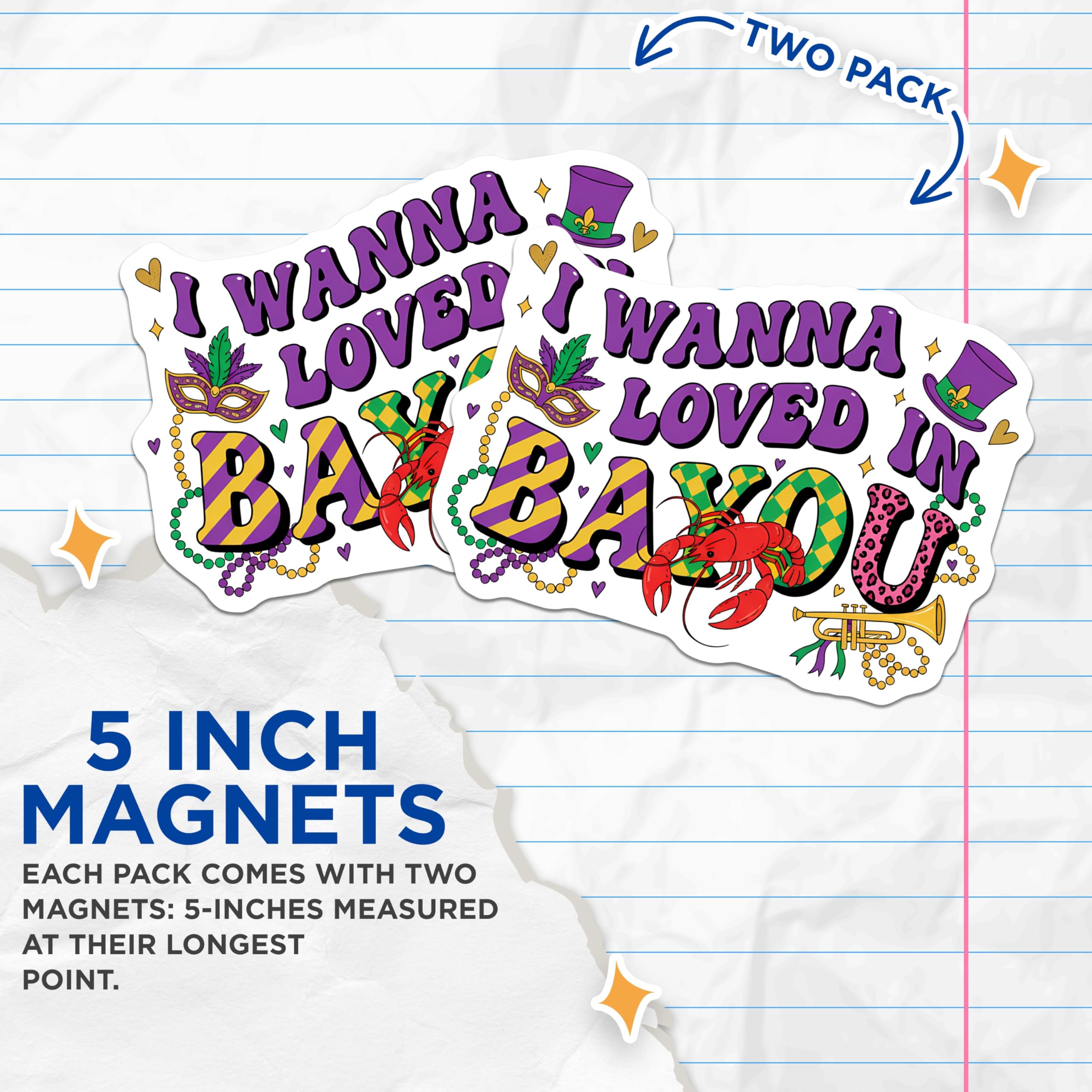 (2 Pack) Bayou Magnets - Louisiana Decor - Mardi Gras Refrigerator Magnets - 5" On Longest Side - Premium Magnet - for Cars, Refrigerators, Toolboxes, Lockers - Made in USA - MAG16339