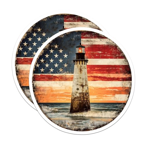 (2 Pack) Patriotic Lighthouse Decor Magnet - 5" On Longest Side - Sticks to Smooth Flat Surfaces - Made in USA - MAG10039