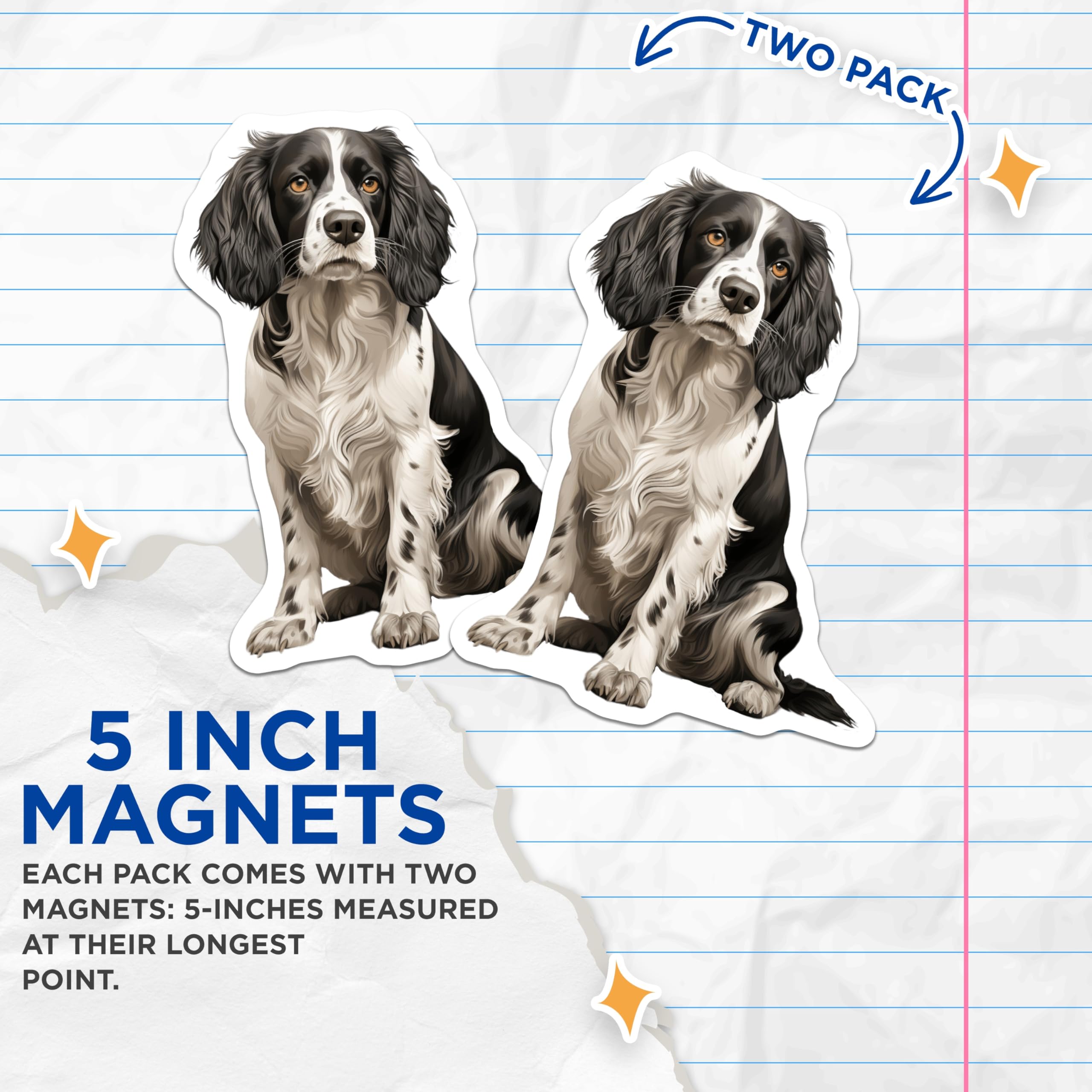 (2 Pack) Springer Spaniel Dog Magnets - Black White Canine Art - Pet Lover Refrigerator Decor - Spaniel Owner Housewarming - 5 Inches On Longest Side - Thick Durable Magnet - Made in USA - MAG29076