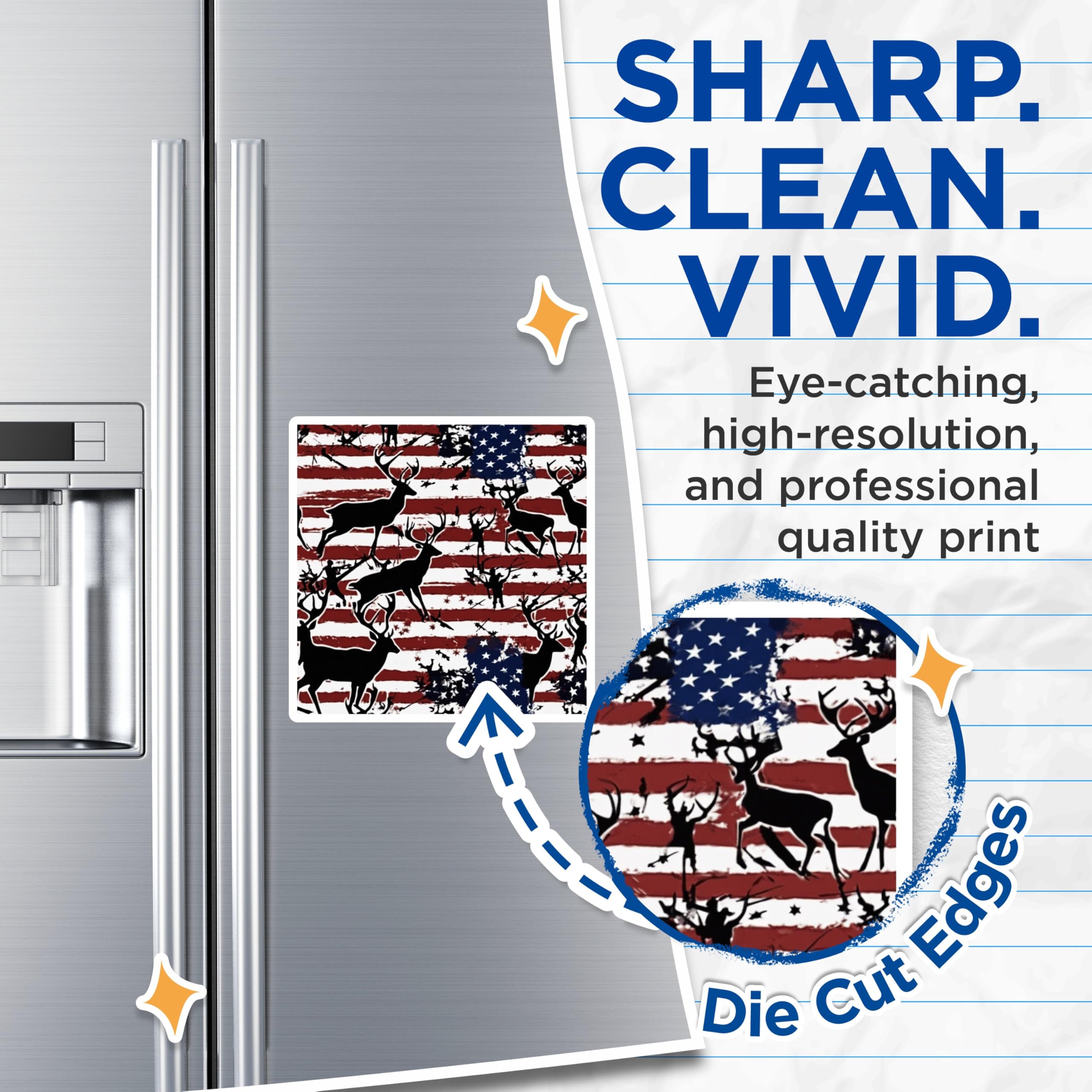 (2 Pack) American Flag Deer Magnets - Patriotic Hunter Decor - Rustic Wildlife Art - Distressed Flag - Outdoor Enthusiast - 5 Inches On Longest Side - Thick Durable Magnet - Made in USA - MAG19540