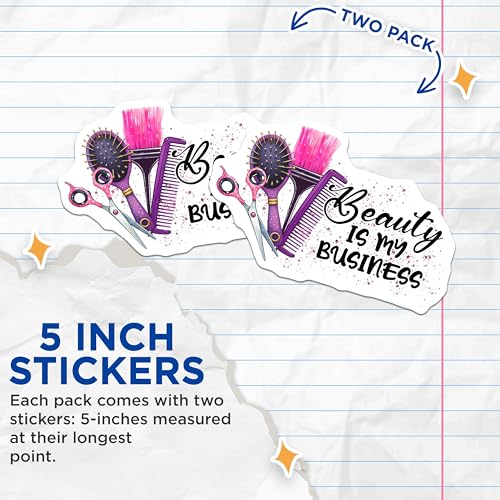 (2 Pack) Beauty is My Business Stickers - Hair Stylist Decal - Salon - 5" On Longest Side - Sticks to Smooth Flat Surfaces - Made in USA - BMCS7576