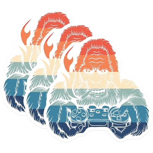 (3 Pack) Bigfoot Gamer Decals - Sasquatch Controller - Retro Gaming Sticker - 3 Inches On Longest Side - Easy Peel & Apply - Made in USA - 3MCS2141