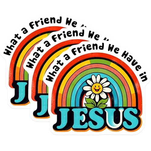 (3 Pack) Christian Decals - Rainbow Jesus Decal - What a Friend We Have in Jesus Decals - 3 Inches On Longest Side - Easy Peel & Apply - Made in USA - 3MCS1895