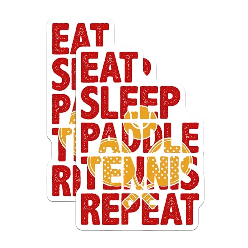 (2 Pack) Eat Sleep Paddle Tennis Repeat Stickers - Sports Enthusiast Stickers - Outdoor Activity Fun Decals - 5" On Longest Side - Sticks to Smooth Flat Surfaces - Made in USA - BMCS4857