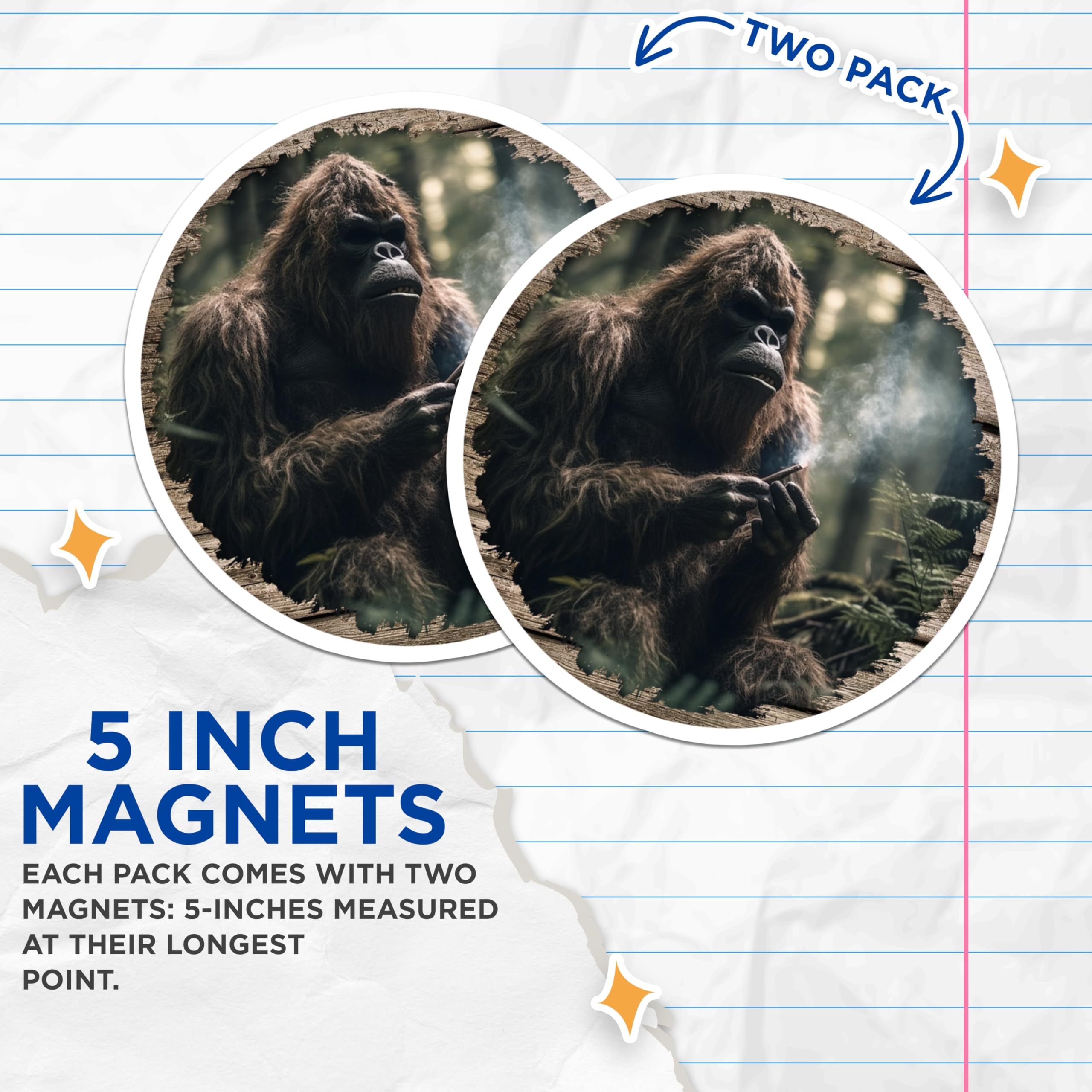(2 Pack) Bigfoot Smoking Magnets - Funny Sasquatch - Cryptid Enthusiast Decor - 5 Inches On Longest Side - Thick Durable Magnet - Made in USA - MAG26958