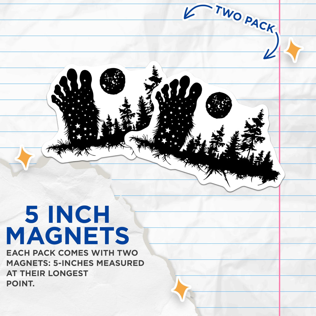 (2 Pack) Bigfoot Magnets - Sasquatch Forest Night Sky - Wilderness Outdoor Decor - 5 Inches On Longest Side - Thick Durable Magnet - Made in USA - MAG22267