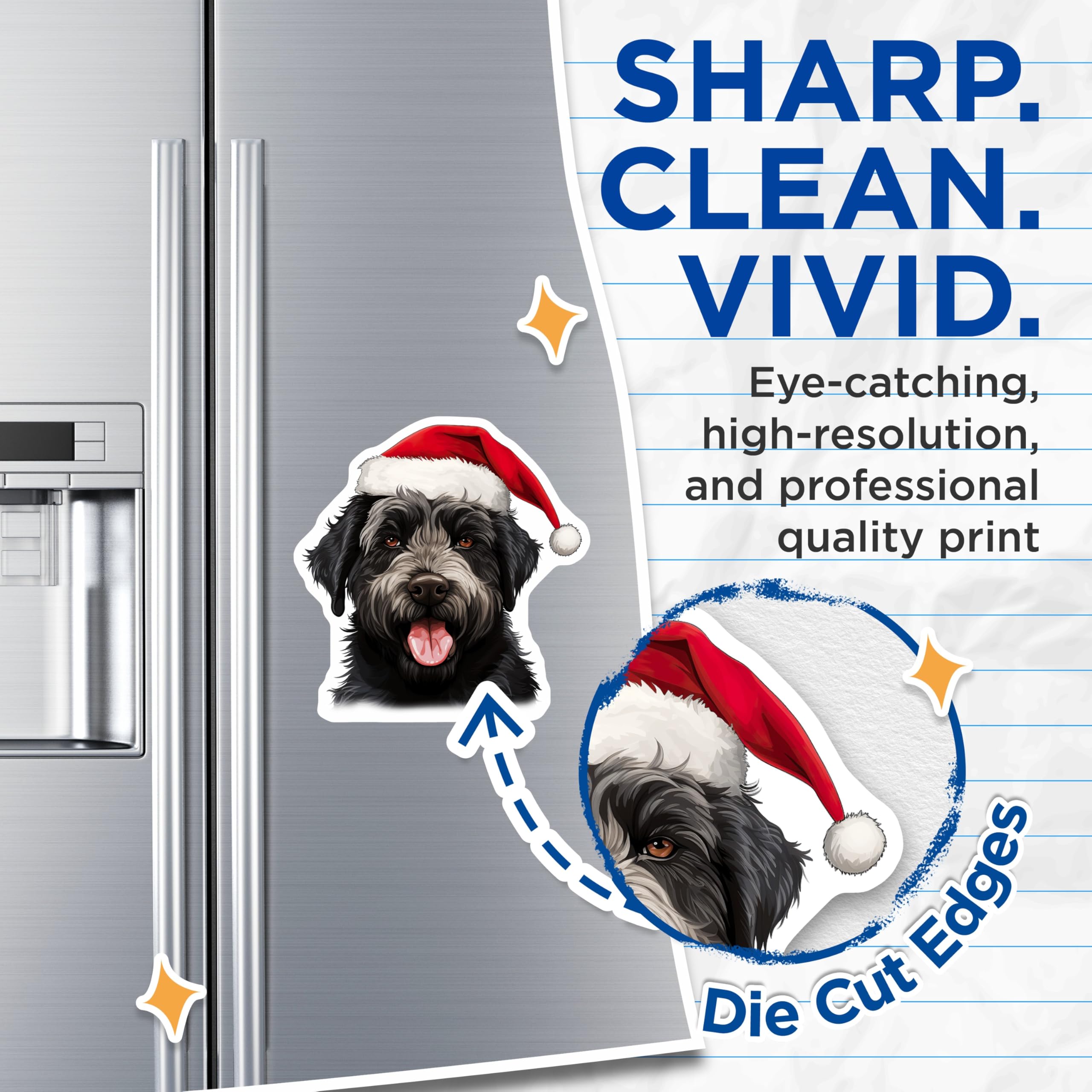 (2 Pack) Shaggy Christmas Dog Magnets - Santa Hat Pet Decor - Holiday Animal Lover Refrigerator Art - 5 Inches On Longest Side - Thick Durable Magnet - Made in USA - MAG28444