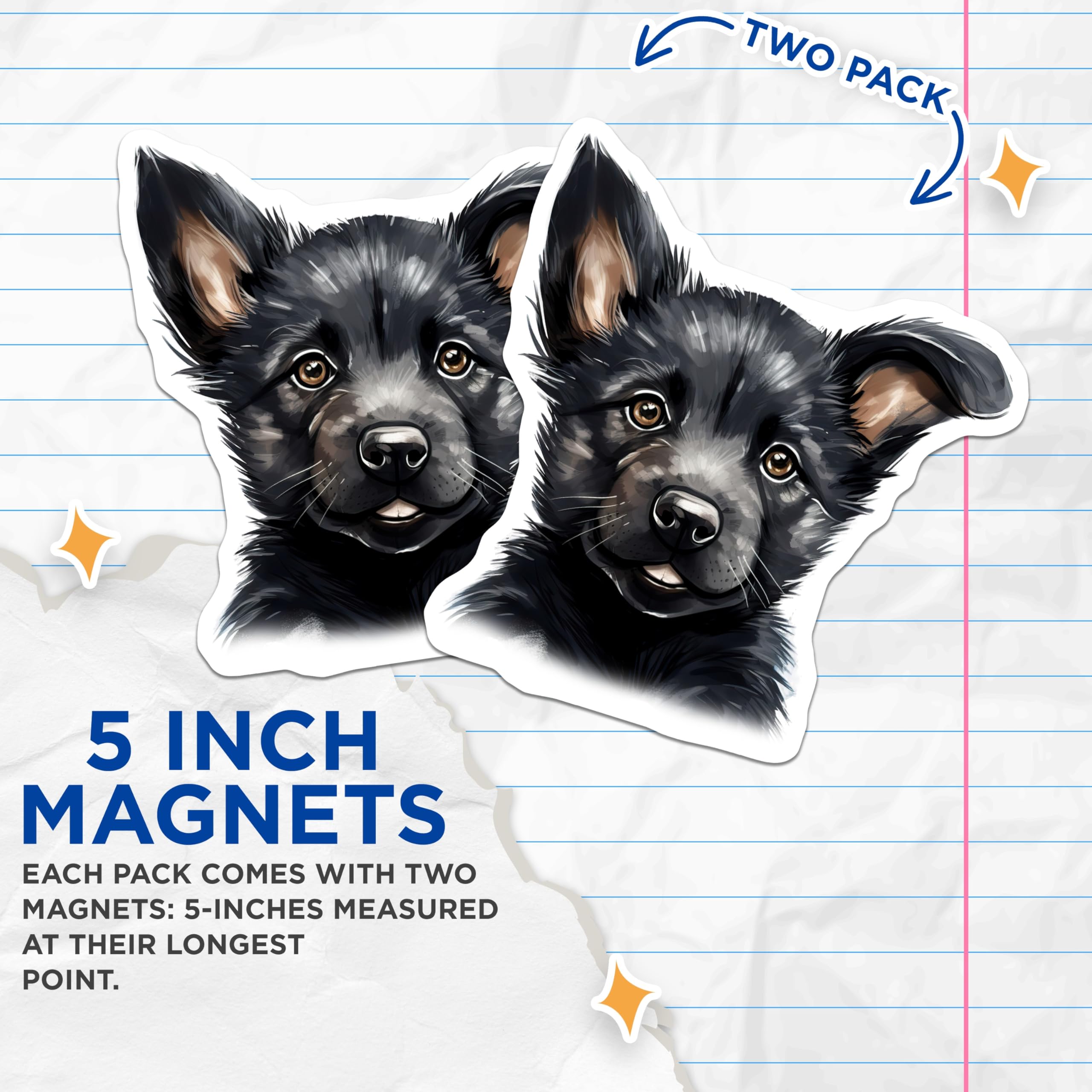 (2 Pack) Cute Black Puppy Magnets - Dog Mom Refrigerator Decor - Pet Owner Home Accessories - Adorable Animal Art - 5 Inches On Longest Side - Thick Durable Magnet - Made in USA - MAG27465