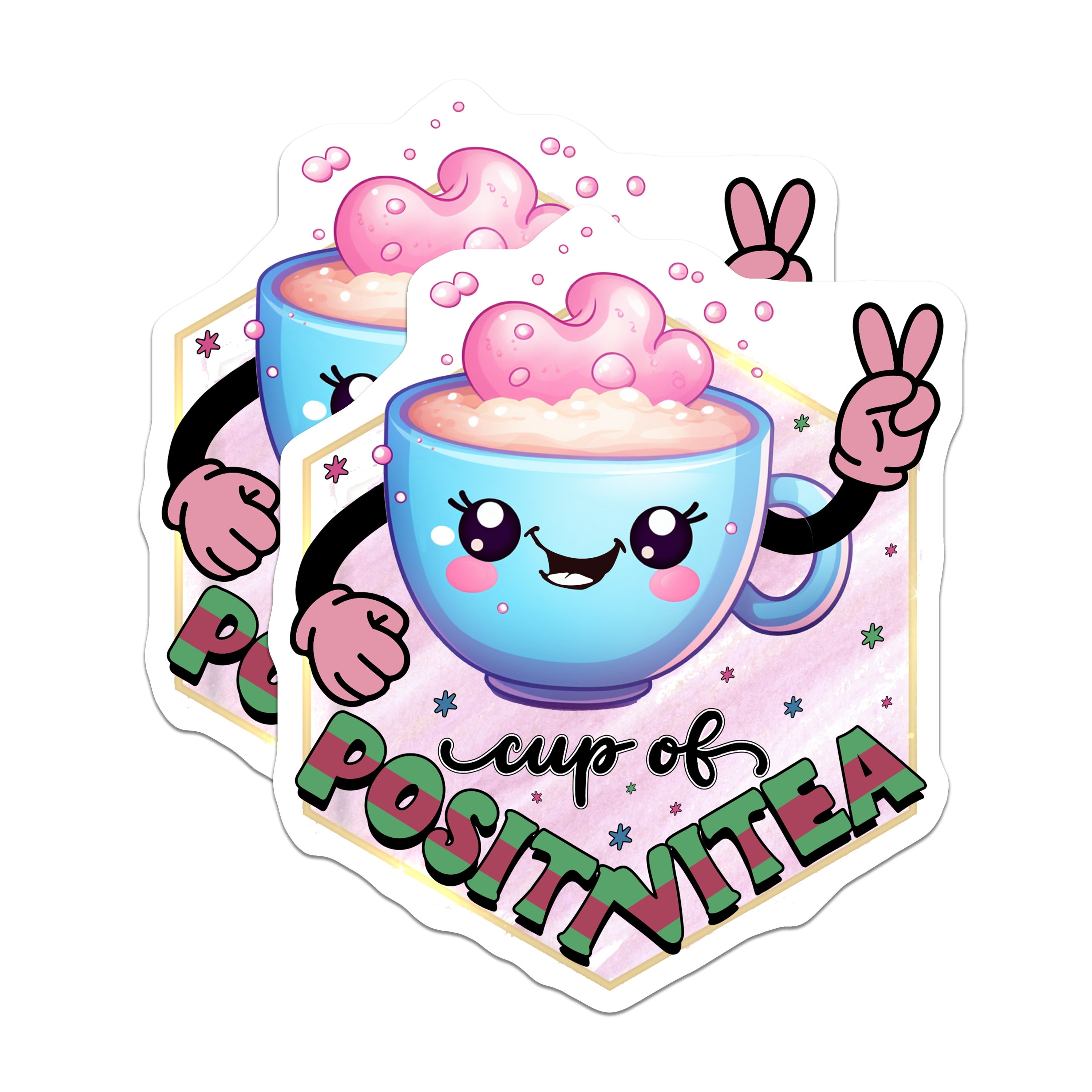 (2 Pack) Positivitea Cup Magnets - Kawaii Cute Teacup Decor - Positive Affirmation Fridge Magnet - 5 Inches On Longest Side - Thick Durable Magnet - Made in USA - MAG38361