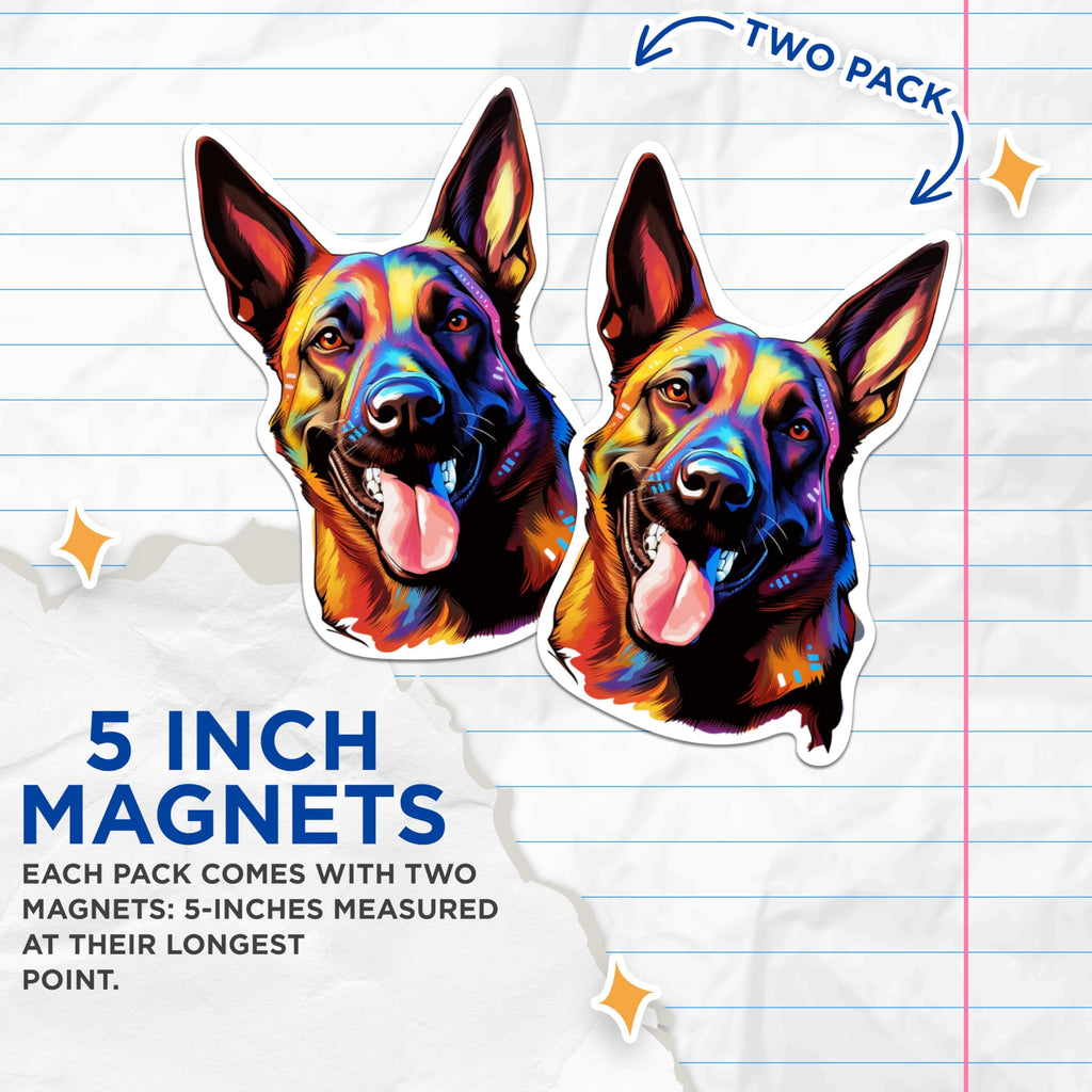 (2 Pack) Belgian Malinois Dog Breed Magnets - 5 Inches On Longest Side - Choose from Over 100 Dog Breeds - for Cars, Refrigerators, Toolboxes - Made in USA - MAG1772