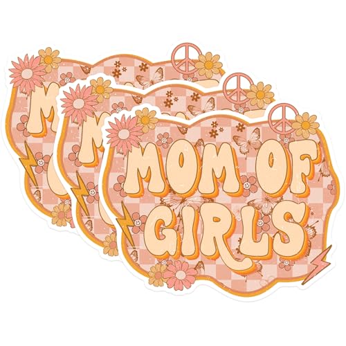 (3 Pack) Mom of Girls Decals - Retro Style - Boho Peace Sign - 3 Inches On Longest Side - Easy Peel & Apply - Made in USA - 3MCS1793