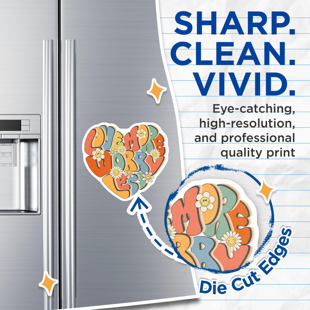 (2 Pack) Love More Worry Less Magnets - Retro Style Heart - Smiling Daisy Floral Magnets - 5" On Longest Side - Premium Magnet - for Cars, Refrigerators, Toolboxes, Lockers - Made in USA - MAG14419